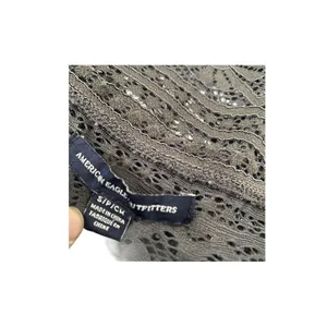 American Eagle Crochet Sheer See Though Top Size S Gray BOHO Lace Short Sleeve thumbnail 2