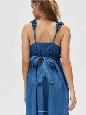 Urban Outfitters Kimichi Blue Kenzie Empire Denim Midi Dress Small Western Boho thumbnail 3