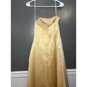 Eden Maids Dress Womens 6 Yellow Strapless Satin Sheath Maxi Bridesmaid Gown thumbnail 5