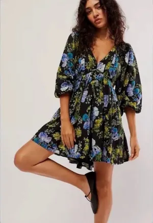 Free People Dress Mini Floral Black thumbnail 1