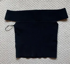 Express Contour Knit Keyhole Off Shoulder Black Crop Top Small thumbnail 2