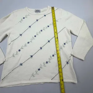 Adeline Alfred Dunner Vintage Women's Cream Floral Embroidered Pullover Sweater thumbnail 5