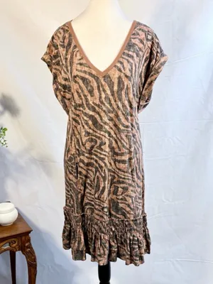💥Anthropologie Daily Practice Tiger Zebra Ruffle Hem Tunic Mini Dress Sz S🧡 thumbnail 11