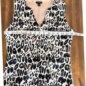 Ann‎ Taylor Petite Leopard Print Peplum Top Metallic Silver Sleeveless 00P thumbnail 8