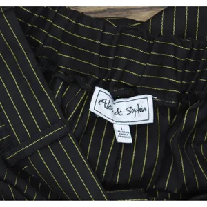 NWT Alex & Sophia Striped Wide-Leg Pleated Pinestripe Pants Black / Gold L thumbnail 7