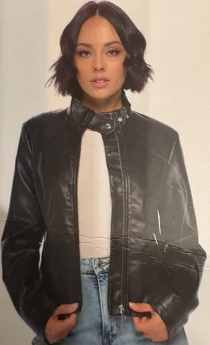 Cisono Black Faux Leather Moto Jacket Womens Size XL Zip Up Mandarin‎ Collar NWT thumbnail 1