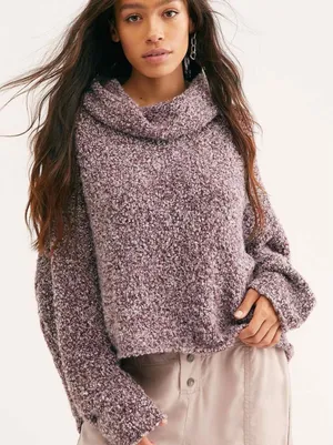 Free People Purple Cowl Neck Oversized BFF Sweater Medium thumbnail 1