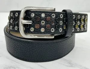 Studded Black Faux Leather Grommet Belt Womens Size Large (L) ✨ thumbnail 1