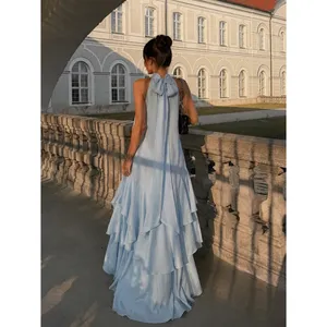 Elliatt Varella Halter Tiered Maxi Dress Light Blue Medium thumbnail 3