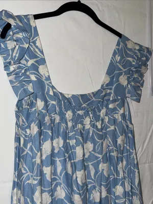 a new day Blue Floral Ruffle-Shoulder Midi Dress thumbnail 3