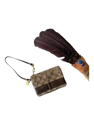 Coach ❃ Signature Monogram Jacquard Wristlet Clutch Bag ❃ Leather Trim ❃ Khaki ❃ thumbnail 4