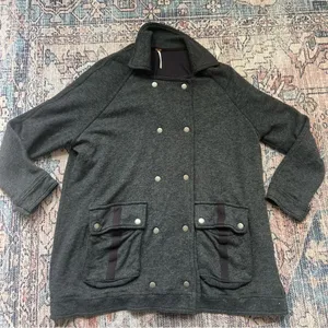 Free People Slouchy Peacoat Charcoal Gray Double Breasted Jacket Size Small thumbnail 9