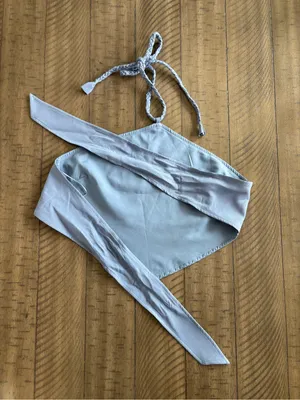 Vici Pale Blue Halter Bandana Crop Top with Braided Ties thumbnail 4