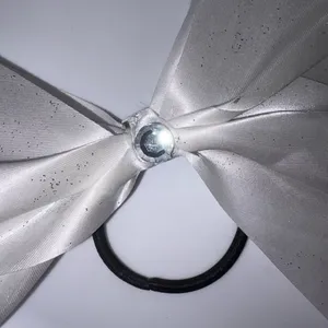Homemade Sparkly White Cheer Bow with Rhinestone Detail thumbnail 2