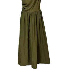 Miusol Olive Green Sleeveless Draped Mock Neck Ribbed A-Line Midi Dress Large thumbnail 5