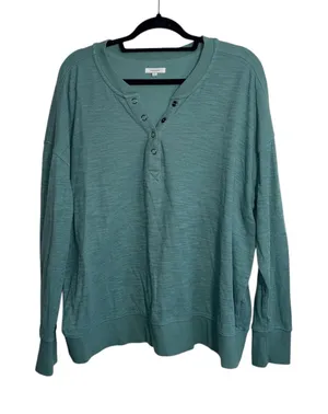 Maurices Relaxed Fit Henley Sweatshirt Solid Teal Green Pullover thumbnail 1