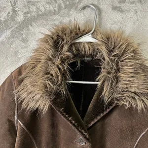 Vintage Penny Lane Shearling‎ Coat Fur Trim Boho Glam Leather Brown Medium thumbnail 2