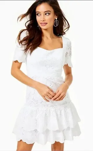 Lilly Pulitzer Bonnie Dress Resort White Jumbo Bonquet Eyelet Sz 2 Bridal #500 thumbnail 1