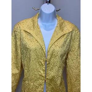 Chico’s Women’s (Size 3) XL Yellow Lightweight Cotton Jacket Gold Embroidered thumbnail 2