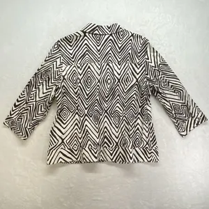 Chicos Blazer Jacket‎ Womens 2 Large Cotton Blend brown cream geometric thumbnail 8
