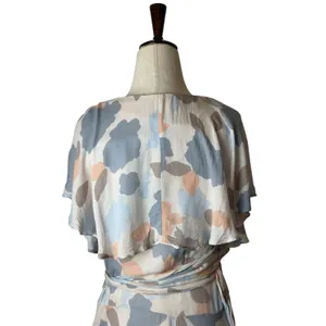 Free‎ People Faye Printed Wrap Maxi Dress Women S Cream Gray Flowy Boho Cottage thumbnail 6