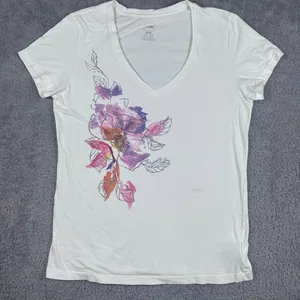 The North Face Womens White Organic Cotton V-Neck T-Shirt With Floral Graphic Pr thumbnail 1