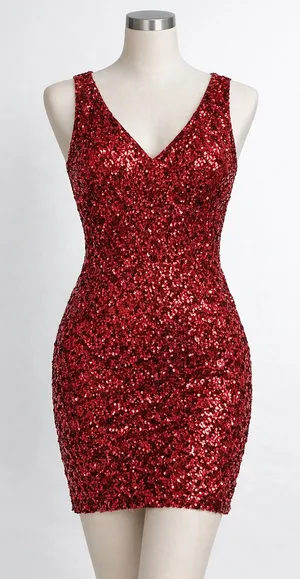 PrettyGuide Sequin Bodycon Dress Women S Burgundy Red V-Neck Mini Party Clubwear thumbnail 1