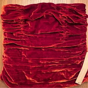Reformation Addie Ruched Smocked Strapless Velvet Top in Blood Orange Size 4‎ thumbnail 8