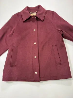 Michael Kors Wool Blend Wine Red Single-Breasted Wool Peacoat with Gold Buttons thumbnail 2