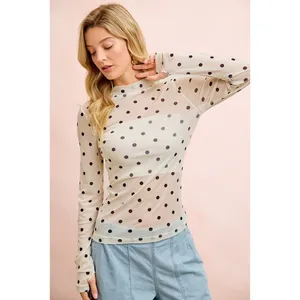 BiBi High Neck Line Polka Dots Mesh Top With Thumb Open - XLarge thumbnail 5