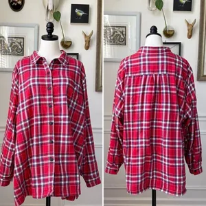 L.L. Bean Women's Fleece-Lined Flannel Shirt Button Up Red Blue Plaid $90 3X thumbnail 2