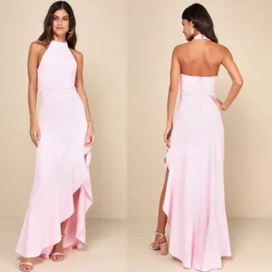 NWT Lulus Majestic Perfection Light Pink Ruffled Halter Maxi Dress Bride Size 2X thumbnail 2