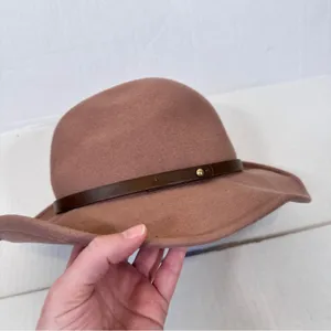 Free People Chocolate Brown Suede Wool Wide Brim Hat Boho OS Fall Casual thumbnail 10