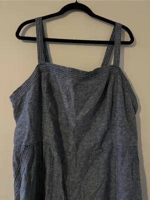 Old Navy Blue Chambray Linen Blend Straight Leg Jumpsuit 2X Euro Summer Capsule thumbnail 2