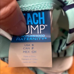 Blue and Black Maternity One Piece Swimsuit with Halter Straps by Beach Bump thumbnail 3