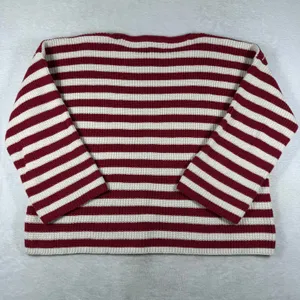 Lauren Ralph Lauren Striped Cotton Shaker Knit Sweater Red Cream L 200815982001 thumbnail 9