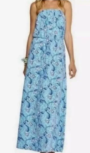 Lilly Pulitzer Marlisa Nice Tail Mermaid Maxi dress strapless blue medium Pima thumbnail 1
