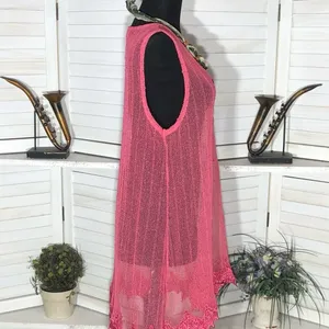 Simply Noelle Beach Cover Up Sheer Mesh Embroidered Appliqué Hot Pink Sz M thumbnail 4