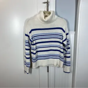 Madewell Ribbed Cotton‎ Turtleneck Sweater in Dawn Stripe Size XS fisherman fall thumbnail 2