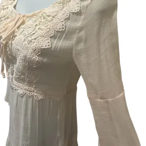 Self Esteem Y2K Cream Whimsigoth Witchy Top Sz S Crochet Detail Peek a Boo Neck Boho Cottage thumbnail 3