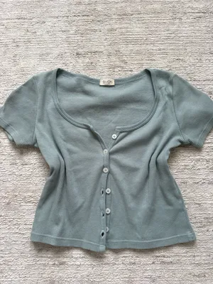 Brandy Melville Sage Green Cropped Button Top (One Size) thumbnail 3