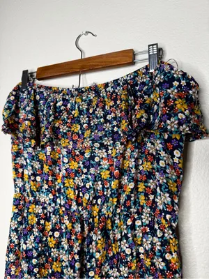 Umgee Women's Floral Boho Cropped Slip On Ruffle Jumpsuit 1X Strapless Vacay thumbnail 5