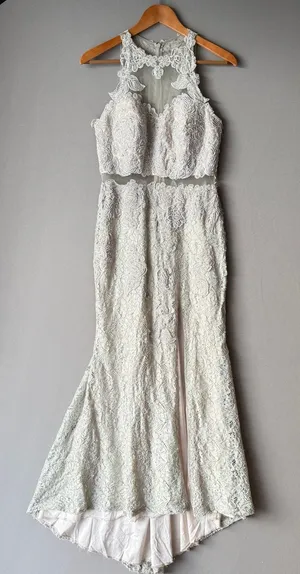 Aspeed Boho Moody Prom Lace Beaded Mermaid Gown Large Champagne‎ thumbnail 1