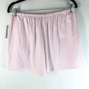 WAYF Womens Lounge Pajama Shorts Pull On Pockets Striped Pink White L thumbnail 2