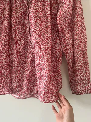 J Crew Red Ditsy Floral Peasant Top 4 100% Cotton Cottagecore Prairie Church thumbnail 4