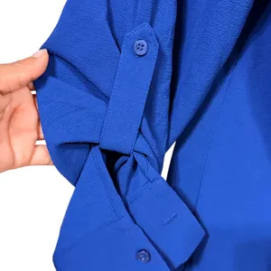 Montgomery Post Womens Royal Blue Twist Front Roll Tab Sleeve Blouse‎ Small thumbnail 3