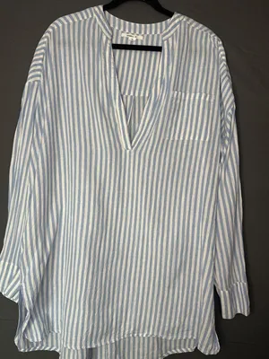 O’Neill Women’s M Blue White Striped Cotton Tunic Blouse Coastal Beach Oversized thumbnail 1