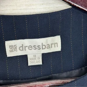 Dress Barn Pinstripe Long Line Blazer‎ Jacket Blue Tan 10 Suit Coat thumbnail 11