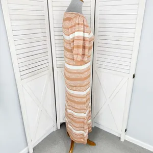 Amour Vert‎ Vivienne Striped Knit Sweater Dress Tan White Large Puff Sleeve Midi thumbnail 4