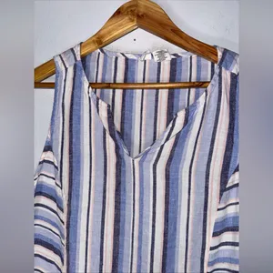 artisan ny‎ linen dress Blue White Stripe V Neck Sleeveless Medium thumbnail 3